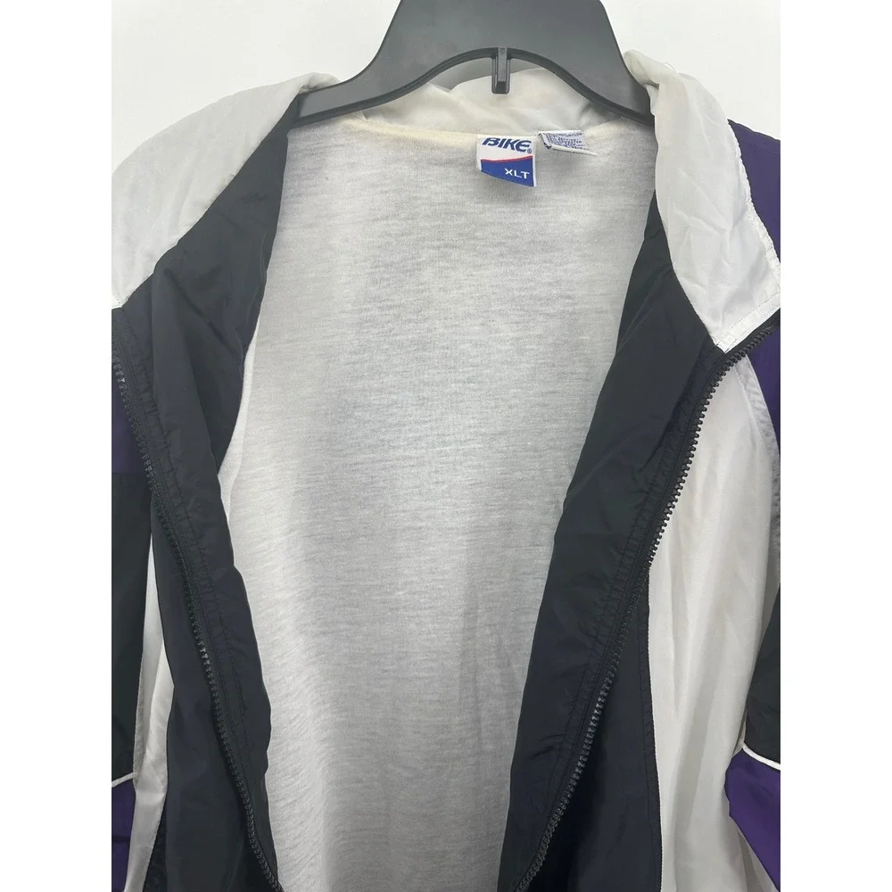 Vintage Bike Mens XLT Colorblock Windbreaker Jacket Purple Black White Full Zip‎